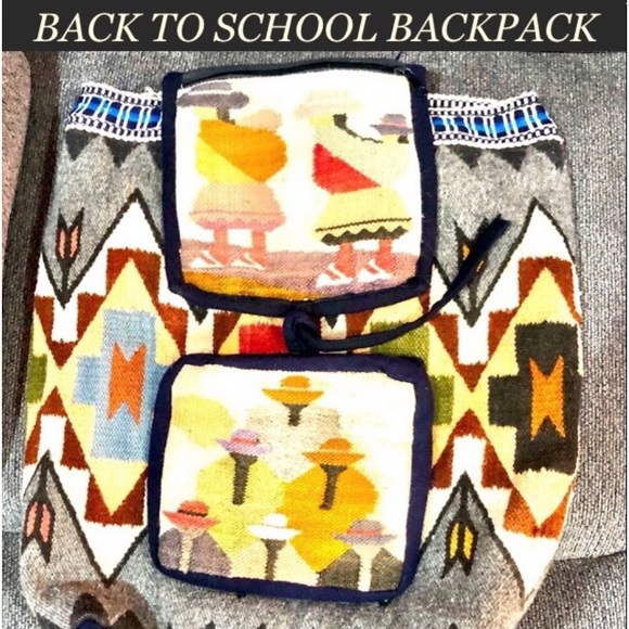 BACKPACK handmade Woven Wool native scene boheimian size16x16 preowned good cond - Picture 14 of 15